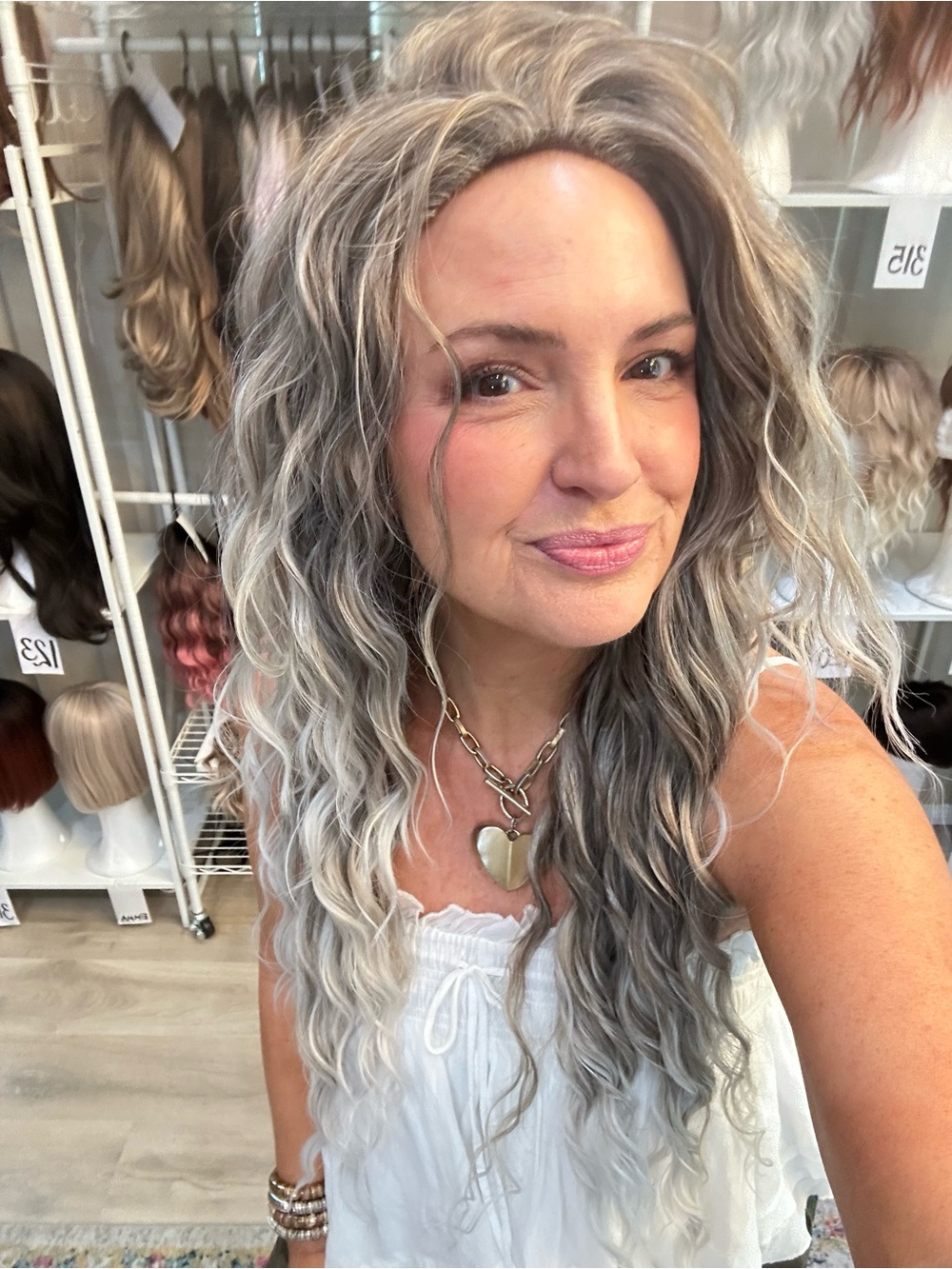 417 Mermaid Curls 26-28” Long Grey Brown salt n pepper curly 26” synthetic wig